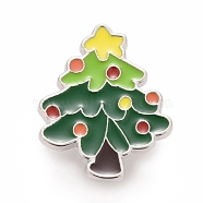 Christmas Tree Enamel Pin, Alloy Badge for Backpack Clothes, Platinum, Green, 27x22x1.7mm(JEWB-G010-07P)