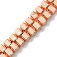 Electroplated Synthetic Non-Magnetic Hematite Beads Strands, Cube, Rose Gold Plated, 4x4x4mm, Hole: 0.9mm, about 100pcs/strand, 15.98''(40.6cm)(G-H020-I01-01)