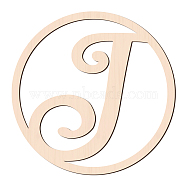 Laser Cut Wooden Wall Sculpture, Torus Wall Art, Home Decor Artwork, Flat Round with Letter, BurlyWood, Letter.J, 310x6mm(WOOD-WH0105-048)