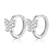 Rhodium Plated Butterfly Shape Sterling Silver Cubic Zirconia Hoop Earrings, Platinum, 6mm(PW6178-1)