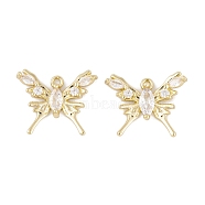Brass Micro Pave Clear Cubic Zirconia Pendants, Long-Lasting Plated, Butterfly Charms, Real 14K Gold Plated, 15x18.5x3.5mm, Hole: 1mm(KK-L212-03G)