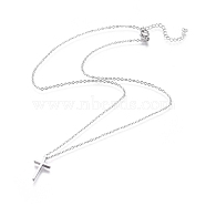304 Stainless Steel Pendant Necklaces, with Cable Chains and Lobster Claw Clasps, Cross, Stainless Steel Color, 17.52 inch(44.5cm), 1.5mm(NJEW-F274-03P-B)