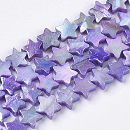 Freshwater Shell Beads Strands, AB Color Plated, Dyed, Star, Medium Purple, 8~9x9x2~3mm, Hole: 0.8mm, about 55~59pcs/strand, 15.89 inch(40.36cm) (SHEL-N026-08D)