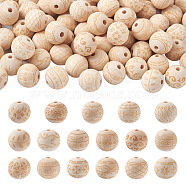 Cheriswelry 102Pcs 17 Style Unfinished Natural Wood European Beads, Large Hole Beads, for DIY Painting Craft, Laser Engraved Pattern, Round, Antique White, 20x18mm, Hole: 4mm(WOOD-CW0001-02)