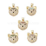 Brass Micro Pave Cubic Zirconia Pendants, Real 16K Gold Plated, Dog Charms, Mixed Color, 17x16.5x6.5mm, Hole: 5x3mm.(KK-M240-03)
