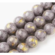 Natural Jade Beads Strands, with Gold Foil, Dyed, Round, Slate Gray, 4mm, Hole: 1mm, about 92~95pcs/strand ,14.96 inch(38cm)(G-F670-A07-4mm)