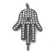 Rack Plating Brass Micro Pave Clear Cubic Zirconia Palm Connector Charms, Long-Lasting Plated, Lead Free & Cadmium Free, Gunmetal, 30.5x18.5x4.5mm, Hole: 1.8mm(KK-A234-049B)