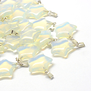 Star Opalite Pendants, with Platinum Tone Brass Findings, 22~23x20~24x5~7mm, Hole: 2x7mm(X-G-Q367-05)