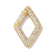 Rack Plating Brass Micro Pave Cubic Zirconia Spring Gate Rings Clasps, Cadmium Free & Lead Free, Long-Lasting Plated, Rhombus, Clear, 25.5x16x3mm(KK-NH0002-06G-01)