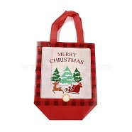 Christmas Theme Laminated Non-Woven Waterproof Bags, Heavy Duty Storage Reusable Shopping Bags, Rectangle with Handles, FireBrick, Christmas Tree Pattern, 11x22x23cm(ABAG-B005-02A-01)