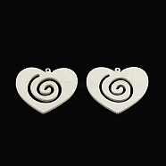 Dyed Heart Wood Pendants, White, 29x34x2mm, Hole: 1mm(WOOD-R240-23)