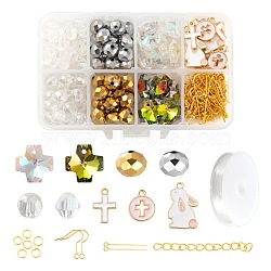 DIY Easter Themed Earring Making Kits, Including  Glass Beads & Charms, Alloy Enamel Pendants, Iron Earring Hooks & End Chain & Jump Ring, Brass Pins, Elastic Crystal Thread, Mixed Color, Beads: about 130pcs/set(DIY-LS0003-84)