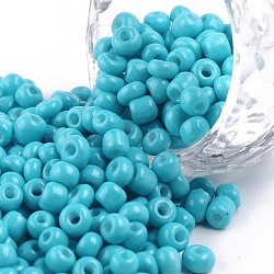 Baking Paint Glass Seed Beads, Dark Turquoise, 6/0, 4~5x3~4mm, Hole: 1~2mm, about 500pcs/50g, 50g/bag, 18bags/2pounds(SEED-US0003-4mm-K10)