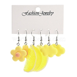 3 Styles Summer Flower & Lemon & Cloud Acrylic Dangle Earring Sets for Women, Yellow, 37.5~60x21~24.5mm, 3 pairs/set(EJEW-F336-01A)