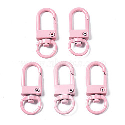 Spray Painted Eco-Friendly Alloy Swivel Snap Hooks Clasps, Cadmium Free & Nickel Free & Lead Free, Pink, 33.5x12.5x5mm, Hole: 5x9mm(PALLOY-T080-02K-NR)