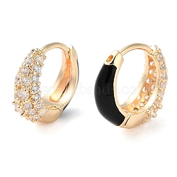 Brass Micro Pave Clear Cubic Zirconia Hoop Earrings for Women, Black, Real 18K Gold Plated, 13.5x15x5.5mm(EJEW-S234-07G-01)