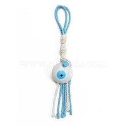 Plastic Turkey Evil Eye Pendants Decorations, Braided Thread for Home Car Hanging Ornaments, White, 158mm(PW23040405338)