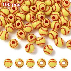 Opaque Acrylic Beads, Baseball, Champagne Yellow, 12mm, 100pcs(OACR-YW0002-07B-01)