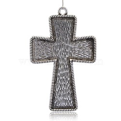 Tibetan Style Alloy Cross Big Pendant Cabochon Settings, Antique Silver, Tray: 58x87.5mm, 101x64x4.5mm, Hole: 4.5mm(PALLOY-J471-08AS)