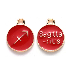 Alloy Enamel Pendants, Cadmium Free & Lead Free, Flat Round with Constellation, Light Gold, Red, Sagittarius, 22x18x2mm, Hole: 1.5mm(ENAM-S124-01A-07F)