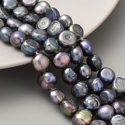 Dyed Natural Cultured Freshwater Pearl Beads Strands, Two Sides Polished, Black, 8~9mm, Hole: 0.5mm, about 23pcs/strand, 6.89''(17.5cm)(PEAR-A006-09E)