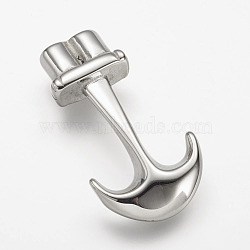 304 Stainless Steel Anchor Hook Clasps, For Leather Cord Bracelets Making, Stainless Steel Color, 38x20x6mm, Hole: 4mm(STAS-F063-61)