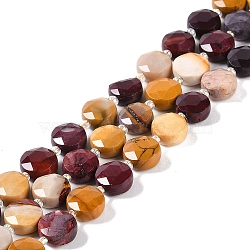 Natural Mookaite Beads Strands, with Seed Beads, Faceted Hexagonal Cut, Flat Round, 10~11x5~6mm, Hole: 1mm, about 30~31pcs/strand, 14.57~14.96 inch(37~38cm)(G-N342-13)