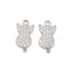 Brass Micro Pave Clear Cubic Zirconia Connector Charms, Cat Shape Links, Long-Lasting Plated, Rack Plating, Lead Free & Cadmium Free, Platinum, 15x8x2mm, Hole: 1.2mm(KK-B167-11P)