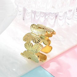 304 Stainless Steel Open Cuff Ring for Women, Real 18K Gold Plated, Butterfly, 12mm, Adjustable(RJEW-B109-05G-01)