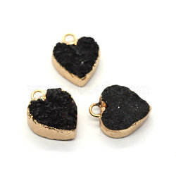 Resin with Golden Zinc Alloy Charms, Heart, Black, 12x15mm(RESI-CJC0009-04B)