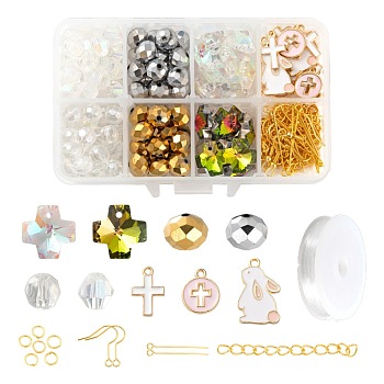 DIY Easter Themed Earring Making Kits, Including  Glass Beads & Charms, Alloy Enamel Pendants, Iron Earring Hooks & End Chain & Jump Ring, Brass Pins, Elastic Crystal Thread, Mixed Color, Beads: about 130pcs/set