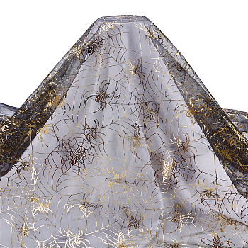 Halloween Spider & Spider Web Polyester Gauze Fabric, DIY Craft Supplies, Gold, 1270x0.1mm, 2m/pc