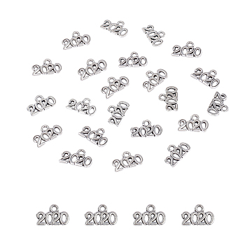 Tibetan Style Zinc Alloy Charms, New Year 2020, Antique Silver, 14.3x9.5x1.5mm, Hole: 1.6mm