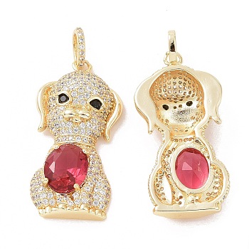 Brass Micro Pave Cubic Zirconia Pendants, Dog Charm, Real 18K Gold Plated, 33x16.5x6mm, Hole: 3.5x4.5mm