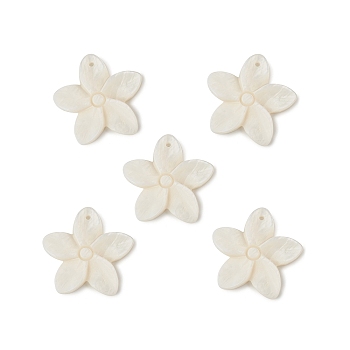 Freshwater Shell Pendants, Flower Charms, 29.5x31x3.5mm, Hole: 1.4mm