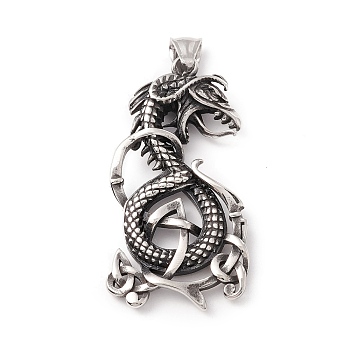 Tibetan Style 304 Stainless Steel Pendants, Snake, Antique Silver, 53x27x8mm, Hole: 8x4.5mm