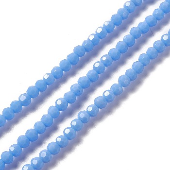 Faceted(32 Facets) Glass Beads Strands, Round, Cornflower Blue, 4mm, Hole: 1mm, about 99~107pcs/strand, 14.09~15.43''(35.8~39.2cm)