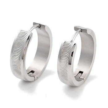 Tarnish Resistant 304 Stainless Steel Textured Huggie Hoop Earrings for Women, with 316 Surgical Stainless Steel Ear Pins, Stainless Steel Color, 5x19mm