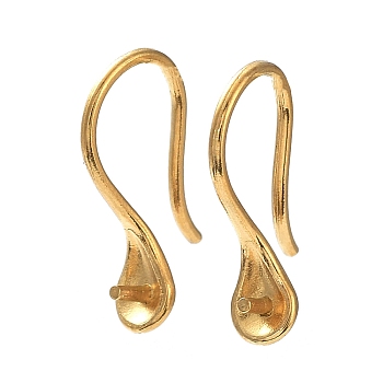 Ion Plating(IP) 304 Stainless Steel Earring Hooks, for Half Drilled Beads, Real 18K Gold Plated, 17x9mm, Pin: 0.9mm