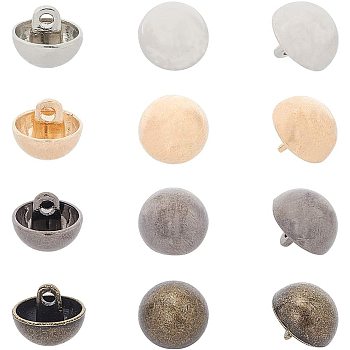 Alloy Shank Buttons, 1-Hole, Dome/Half Round, Antique Bronze & Gunmetal & Light Gold & Platinum, 11.5x10mm, Hole: 1.5mm, 4colors, 20pcs/color, 80pcs/box