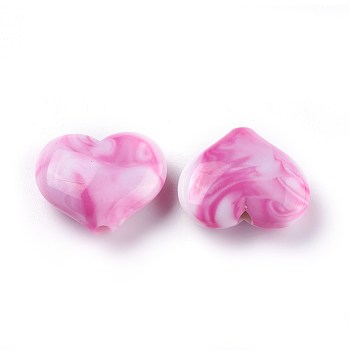 Acrylic Imitation Gemstone Beads, Heart, Hot Pink, 20x23x8~8.5mm, Hole: 2.5~2.8mm, about 230pcs/500g