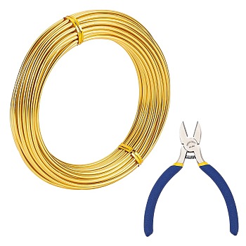 DIY Wire Wrapped Jewelry Kits, with Aluminum Wire and Iron Side-Cutting Pliers, Gold, 10 Gauge, 2.5mm, 10m/roll, 1roll/set