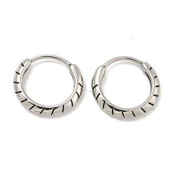 316 Surgical Stainless Steel Hoop Earrings, Groove, Antique Silver, 13.5x2mm