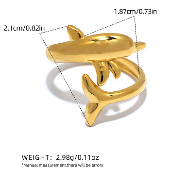 Women's 304 Stainless Steel Cuff Rings, Dolphin, Golden, Inner Diameter: 15~20mm