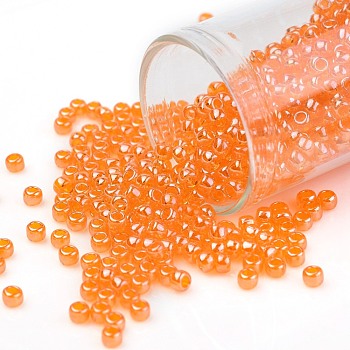 TOHO Round Seed Beads, Japanese Seed Beads, (111B) Hyacinth Orange Transparent Luster, 8/0, 3mm, Hole: 1mm, about 222pcs/bottle, 10g/bottle