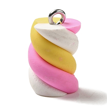 Opaque Resin Imitation Food Pendants, Candy Twist Charms with Platinum Tone Iron Loops, Gold, 18x11mm, Hole: 1.6mm