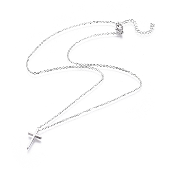 304 Stainless Steel Pendant Necklaces, with Cable Chains and Lobster Claw Clasps, Cross, Stainless Steel Color, 17.52 inch(44.5cm), 1.5mm