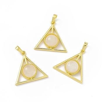 Natural Quartz Crystal Pendants, Rock Crystal Pendants, Triangle Charms, with Golden Tone Rack Plating Brass Findings, Cadmium Free & Lead Free, 26.5x27x7~7.5mm, Hole: 7x4mm