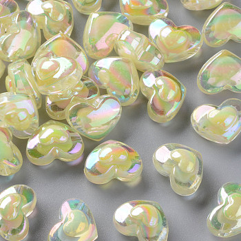 Transparent Acrylic Beads, Bead in Bead, AB Color, Heart, Light Yellow, 13x17x9.5mm, Hole: 2.5mm, about 420pcs/500g