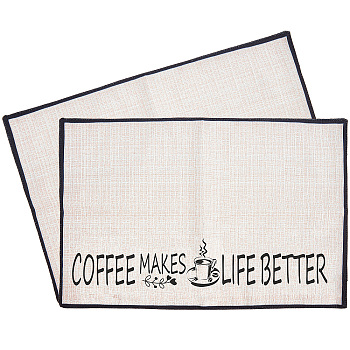 Coffee Theme Cotton and Linen Cup Mats, Daily Supplies, Rectangle with Word, Cup Pattern, 350x500mm